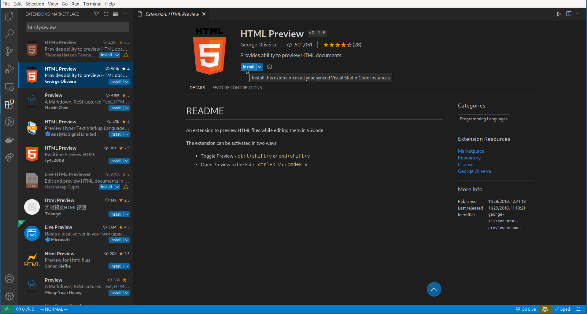 vscode-install-html-preview